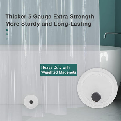 Clear Shower Curtain, 72X72 Plastic Shower Curtain, PEVA Waterproof Shower Curtain, Medium Weight Shower Curtains for Bathroom with 3 Weighted Magnets and 12 Rustproof Grommet Holes