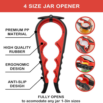Jar Opener for Weak Hands, Seniors with Arthritis, 5 in 1 Multi Function Bottle Opener Lid Opener for Arthritic Hands with Corkscrew Wine Opener (Red)