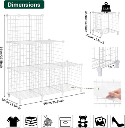 Wire Cube Storage Organizer, Closet Organizers and Storage, Metal 6 Cube Storage Shelves Bookshelf, Portable Closet Clothes Organizer for Bedroom, Home, Office, White