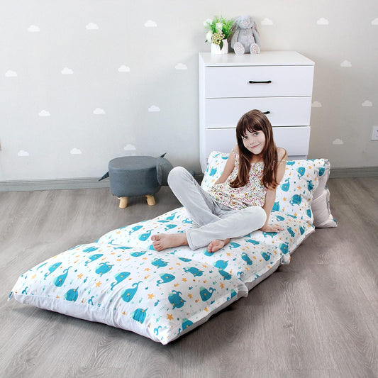 Floor Lounger Cover Only, Non-Slip & Super Soft Floor Pillow Bed Cover, 88''×26''Fits Five Standard Size Pillows, Whale Queen (Pillow Not Included)