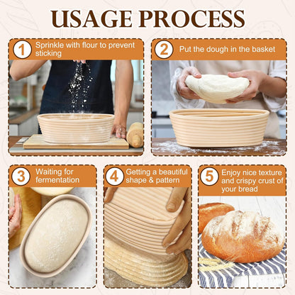 Sourdough Bread Proofing Basket Set of 2, 10 Inch Oval Dough Proofing Bowls, Sourdough Bread Baking Supplies for Bakers, Handmade Rattan Baskets with Cloth Liner