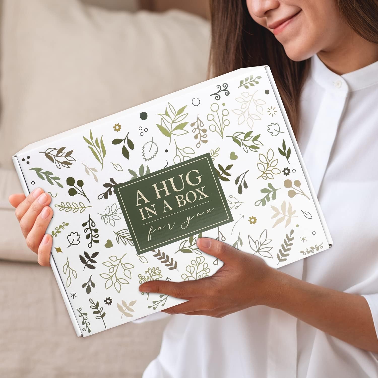 Self Care Gifts for Women, Get Well Gifts for Women, Sympathy Gift Baskets, Get Well Soon Care Package, Encouragement Inspirational Gift Baskets, Sending Hug (Ivory)