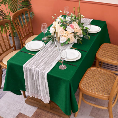 Faux Linen Tablecloths 60 x 84 Inches - Set of 2 Hunter Green Rectangular Table Covers for Parties, Banquets, Kitchen Dining, and Farmhouse Decor