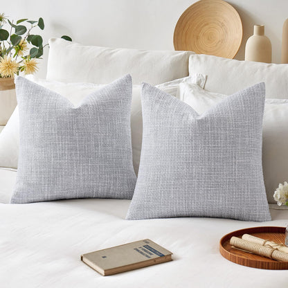Burlap Linen Throw Pillow Covers 18X18 Inch Set of 2 Blue Grey Decorative Pillows Modern Farmhouse Pillowcases Soft Accent Cushion Covers for Outdoor Couch Sofa Bedroom Livingroom Home Decor