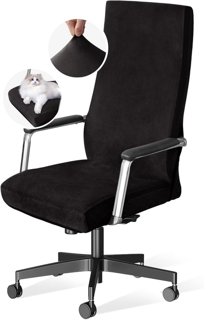 Velvet Home Office Chair Covers Stretchable Computer Desk Chair Covers Mid - High Back Universal Executive Boss Gaming Seat Cover Removable Machine Washable, Black