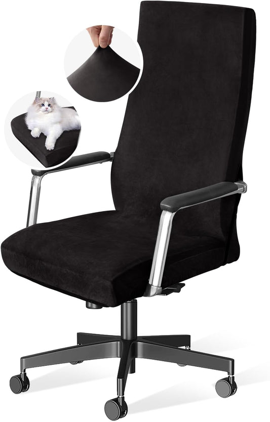 Velvet Home Office Chair Covers Stretchable Computer Desk Chair Covers Mid - High Back Universal Executive Boss Gaming Seat Cover Removable Machine Washable, Black