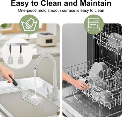 Stainless Steel Spatula Set, 2 Pcs Small Metal Spatula for Cast Iron Skillet, Solid and Slotted Turner Spatulas for Kitchen Use with Silicone Handle, Cooking Utensils for Eggs, Burger, Steak