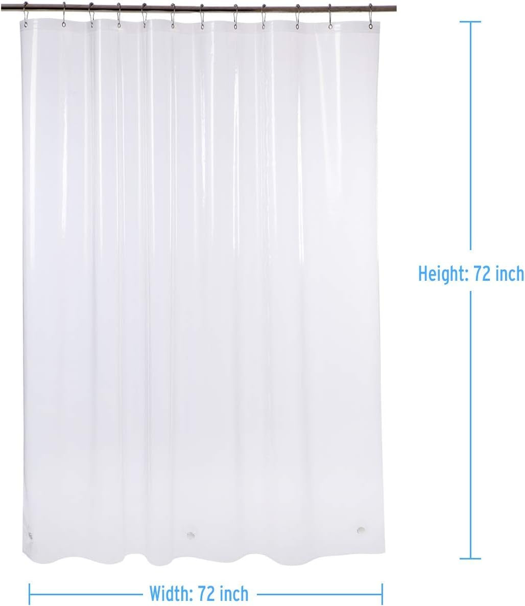 Shower Curtain Hooks Rings and 72 X 72 Inches EVA 8G Plastic Shower Curtain