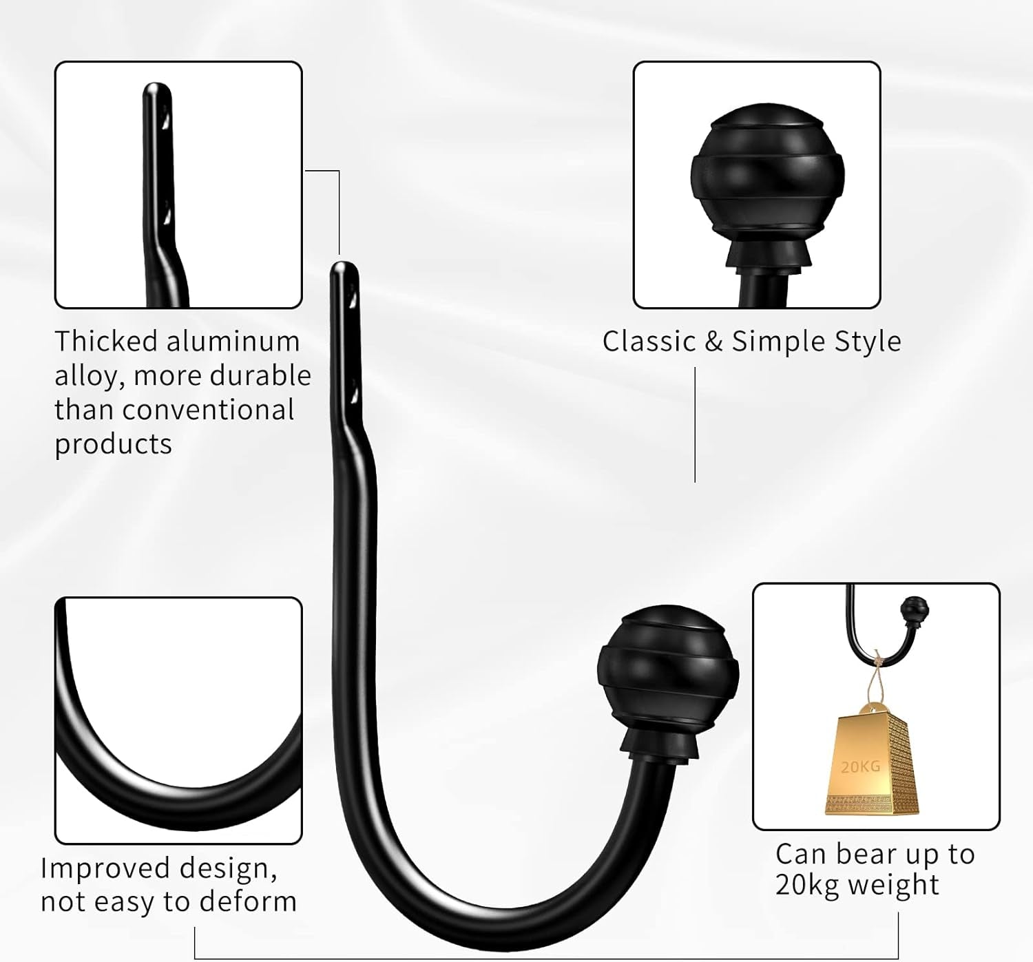 Curtain Holdbacks Black 2Pcs, Curtain Tiebacks Wall Mounted Curtain Hooks Holders for Drapes