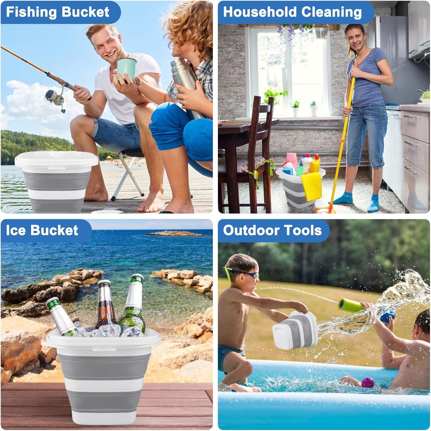 Car Wash Bucket 5L, Collapsible Bucket for Cleaning Supplies, Folding Mop Buckets Water Storage Containers for Camping Gardening Finishing Beach Outdoor RV Sink Wash Basin Ice Tub Swamp Emergency Prep