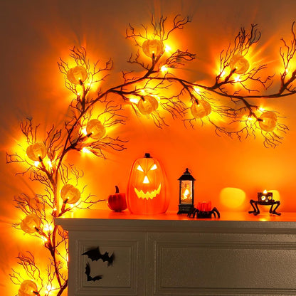 Halloween Garland with Lights Decorations with Pumpkin Lights,Battery Operated 6FT 47 LED Halloween Willow Vine Twig Garland for Mantle,Wall,Fireplace and Halloween Decorations