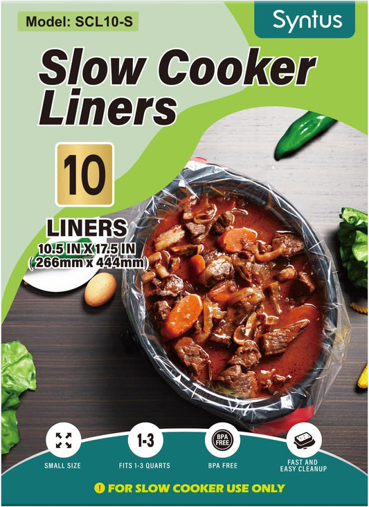 Slow Cooker Liners, 10 Count Cooking Bags Small Size Disposable Pot Liners Plastic Bags, Fit 1QT to 3QT for Slow Cooker Cooking Trays, 10.5"X 17.5", 10 Liners