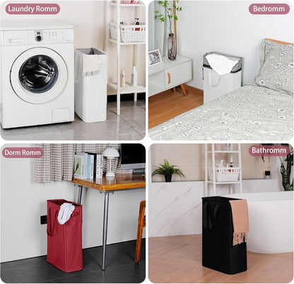 Slim Laundry Basket, Narrow Laundry Hamper with Handles, Collapsible Dirty Clothes Hamper, Tall Laundry Bin for Laundry Room, Dorm and Bedroom, 48L (12.7 Gallon) Burgundy Red