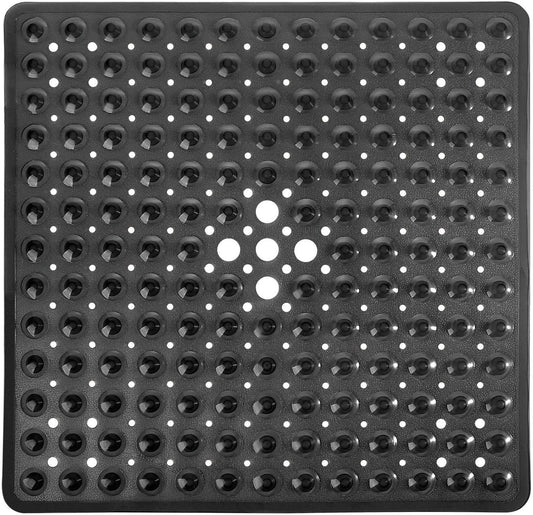 Shower Stall Mat Non Slip, 21X21 Inch, Soft Square Bath Mat for Shower with Suction Cups and Drain Holes, Stall Floor Mats for Bathroom, Machine Washable, Bathroom Accessories, Black