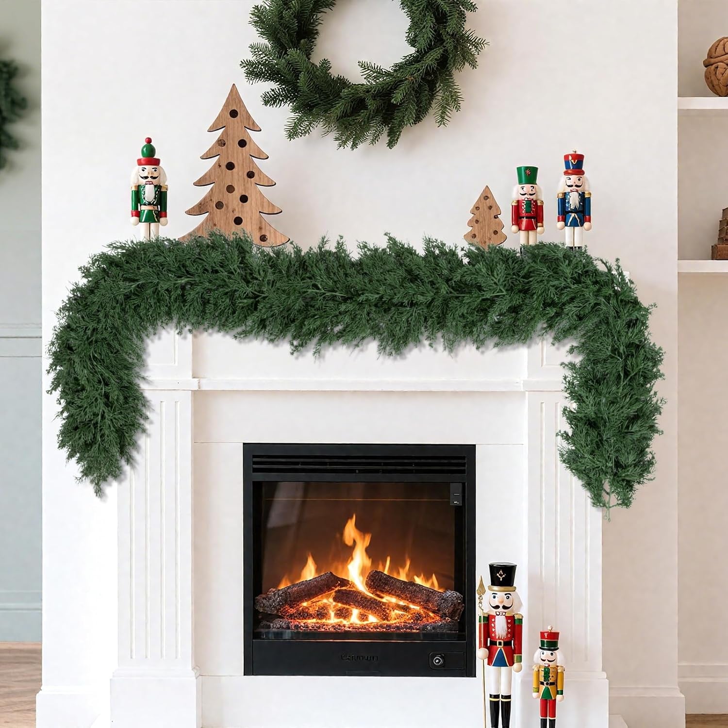 2Pcs Artificial Cedar Garland Real Touch Winter Pine Seasonal Christmas Greenery Garland for Table Mantle Background Wall Decorations (2, 6.4 FT)