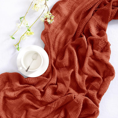 Terracotta Cheesecloth Table Runner Burnt Orange Fall Table Runner 120 Inches Boho Gauze Rust Cheese Cloths for Rustic Wedding Bridal Baby Shower Party Thanksgiving Table Centerpiece