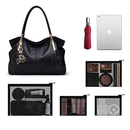 Mesh Pouch, Make up Bag with Zipper Cosmetic Organizer Pouch for Daily or Travel to Keep Small Items, 4 PCS Black