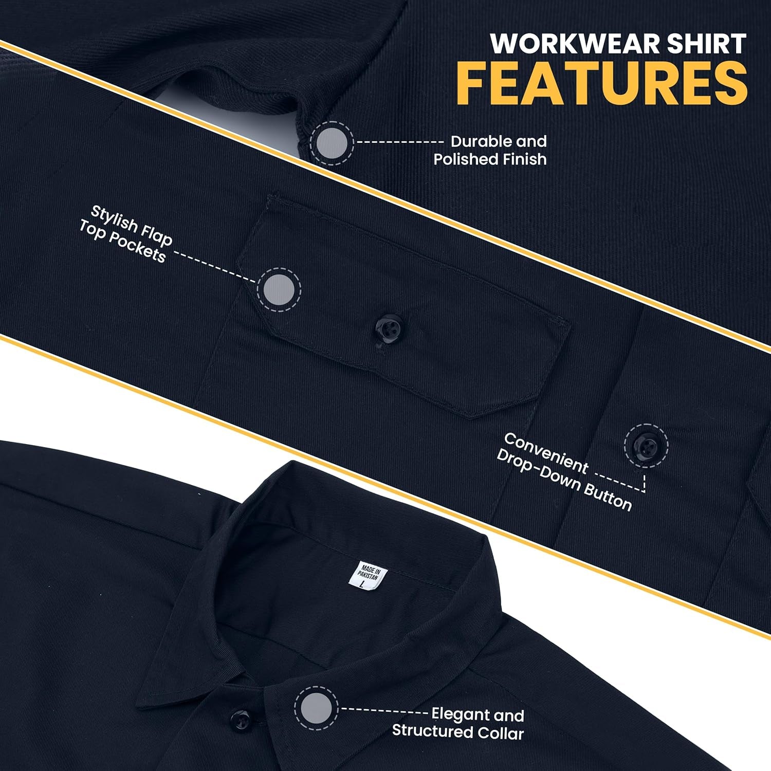 Men'S Work Shirt Two Pockets Short Sleeve Durable Work Wear