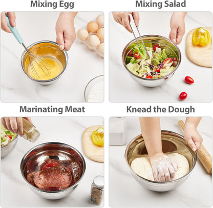 7 Piece Metal Mixing Bowls with Lids for Kitchen, Stainless Steel Set Ideal for Baking, Prepping, Cooking and Serving Food, Nesting Design for Space Saving Storage