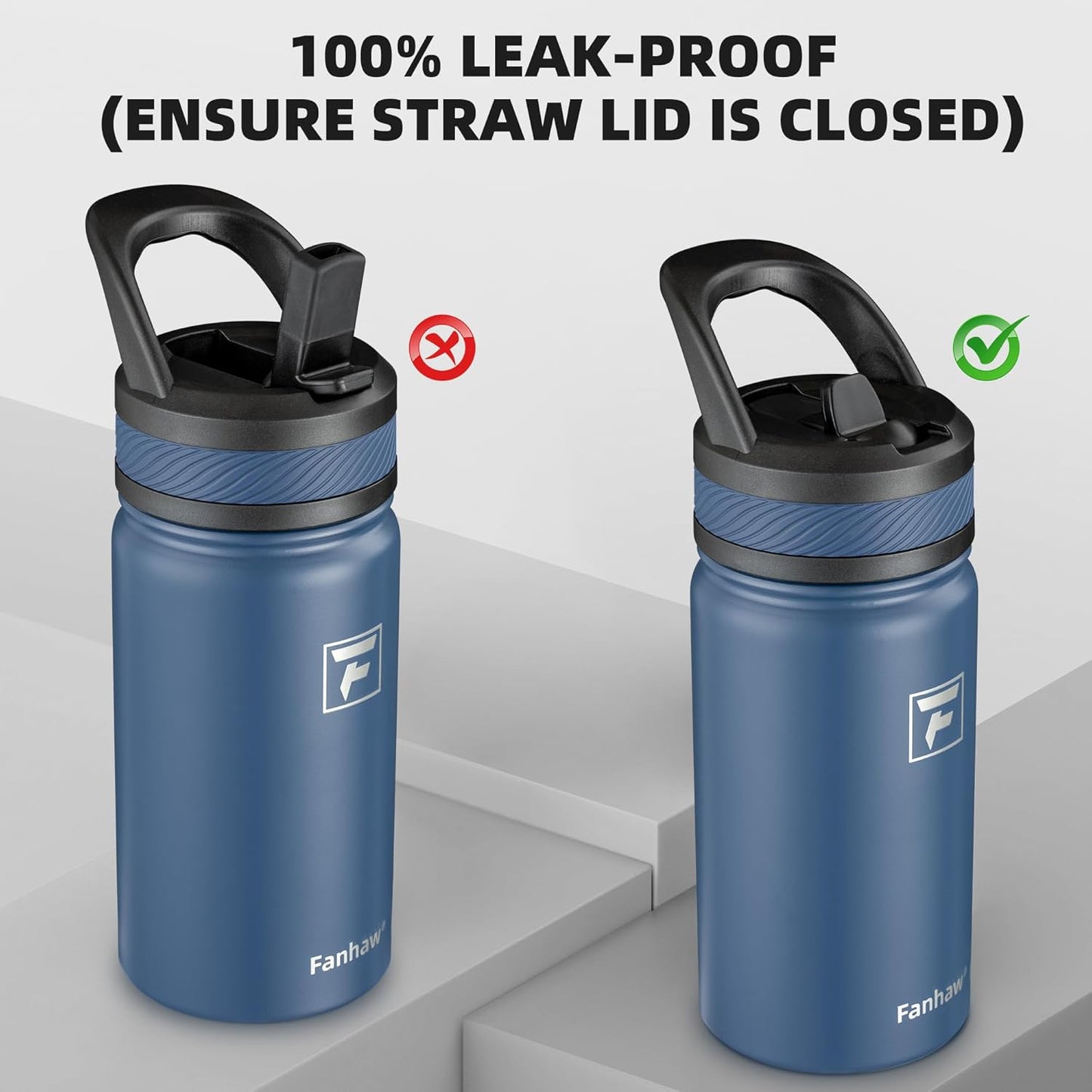 14 Oz Kids Insulated Water Bottle with Straw Lid – Stainless Steel Double Wall Vacuum, Leak-Proof, Bpa-Free Water Bottles for School Boys & Girls(Navy Blue)