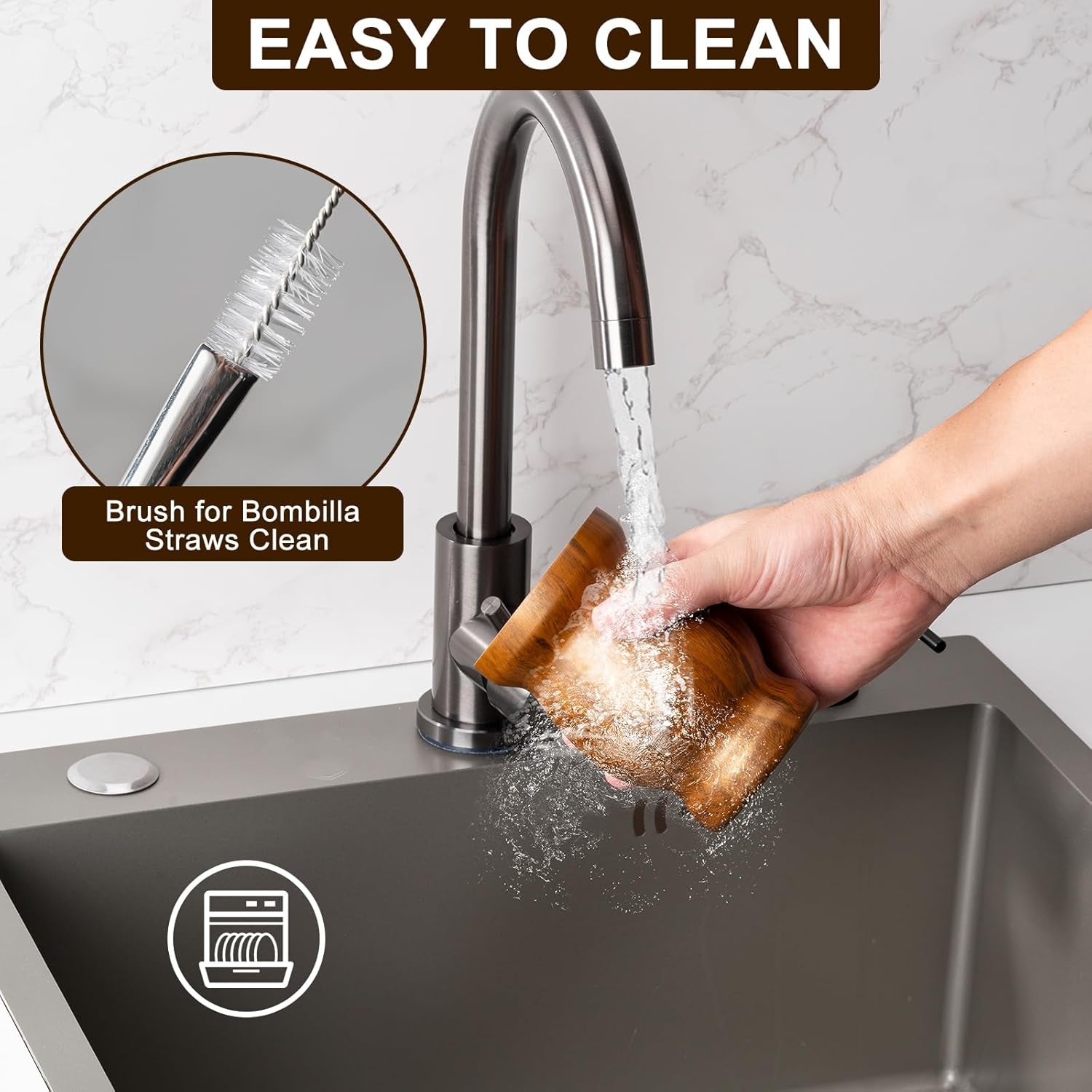 8Oz Yerba Mate Cup, 304 Stainless Steel Double-Wall Mate Cup, Heat Insulation Yerba Mate Gourd, Tea Cup Set Includes Cleaning Brush & 2 Bombillas (Wood)