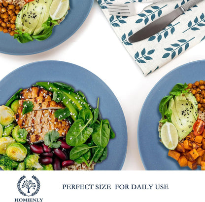 Set of 8 Unbreakable Wheat Straw Flat Dinner Plates - Microwave and Dishwasher Safe, Perfect for Camping and Salads (Blue, 10 Inch)