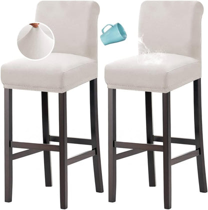 100% Waterproof Bar Stool Cover Stretch Counter Stool Pub Chair Slipcover for Dining Room Removable Soft Thick Solid Fleece Fabric Bar Stool Slipcovers Set of 2, Ivory