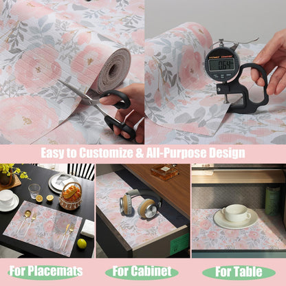 Peony Shelf and Drawer Liner for Kitchen,Non-Adhesive and Strong Non-Slip Floral Cabinet Drawer Liners for Kitchen Shelf, Waterproof Cupboard Liners,Easy to Clean,12In X 10FT