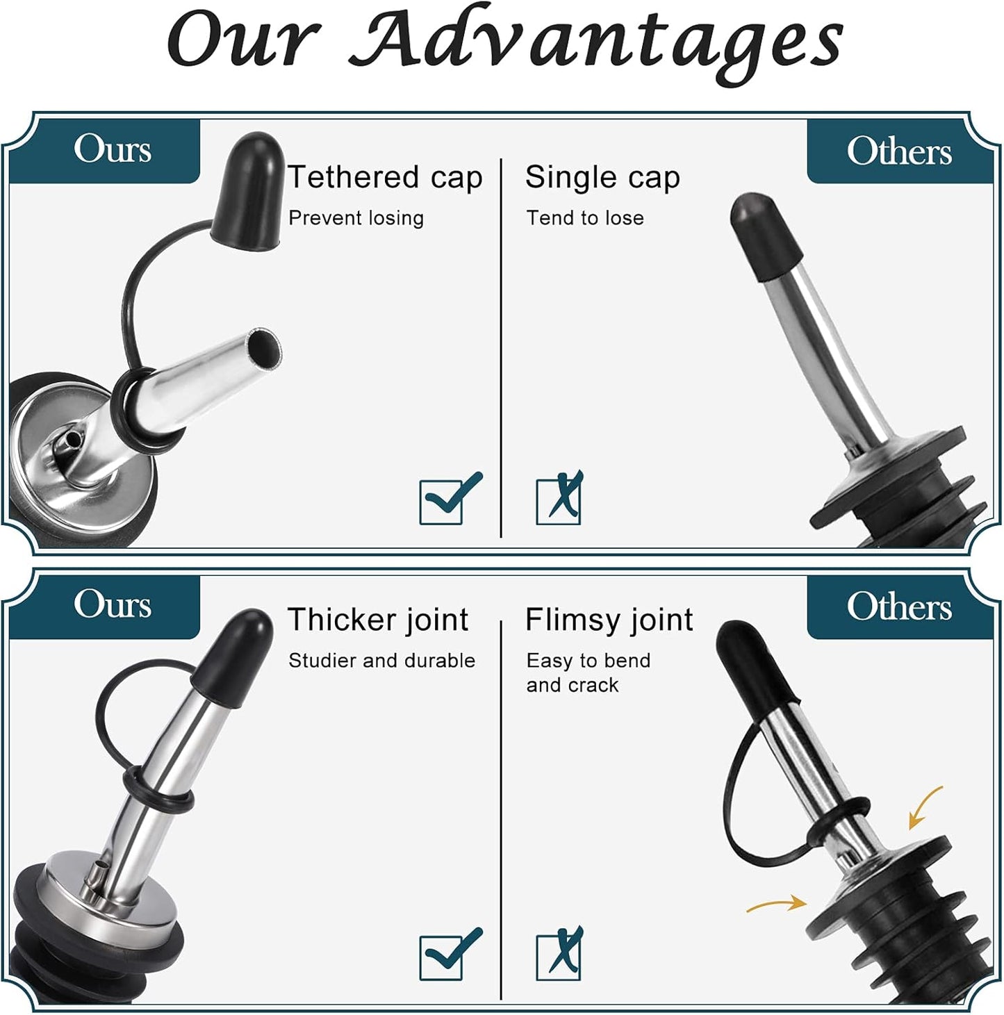 12 Pack Liquor Pour Spout, Stainless Steel Liquor Bottle Pourers with Rubber Dust Caps for Alcohol, Olive Oil, Liquor Pourers with Dust Caps, Speed Pourers, Bar Bartender Accessories