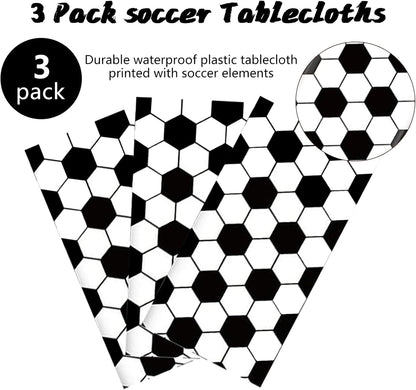 3 Packs Soccer Party Tablecloths 54 X 108 Inches Soccer Sports Ball Table Cover Disposable Waterproof Plastic Soccer Themed Birthday Table Cloth Rectangular Football Tablecloth for Boys Sports
