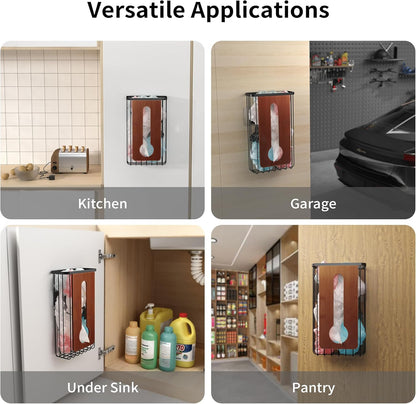 Plastic Grocery Bag Holder - Extra Large Trash Bag Dispenser Wall Mount with Mounting Accessories - Walnut Black Reusable Bags Storage Organizer for Kitchen, under Sink, Pantry, Garage