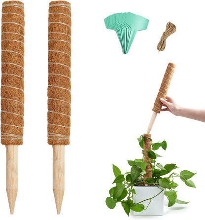 26.4 Inch Moss Pole Monstera Plant Support, 2 Pcs 15.7 Inch Moss Pole for Plants Monstera, Plant Stakes for Indoor Plants with Jute Rope and Name Label