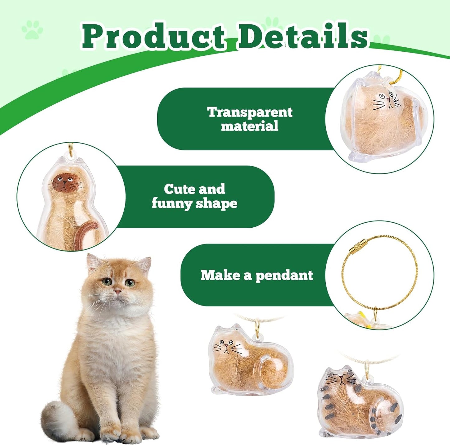 Cat Hair Holder Keychain | Hair Storage Bottle | Pet Fur Keepsake-Hold Fur & Keys in 6 Heart-Touching Styles, Always Keep Your Beloved Cat Close, Engravable Pet Memorial Gift for Owners