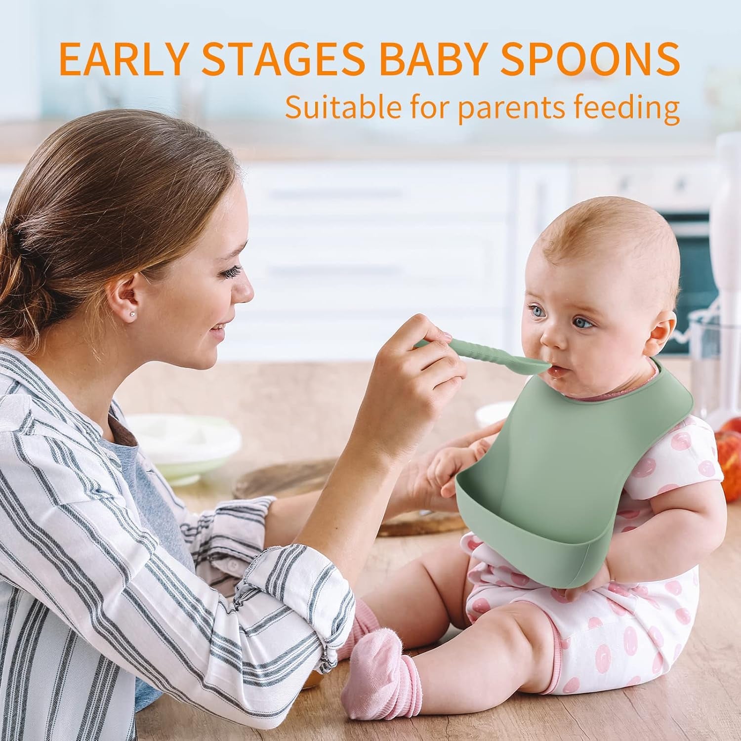 Silicone Baby Feeding Spoons [6 Pack] - First Stage Infant Spoons, Training Spoon for Self Feeding Babies and Toddlers