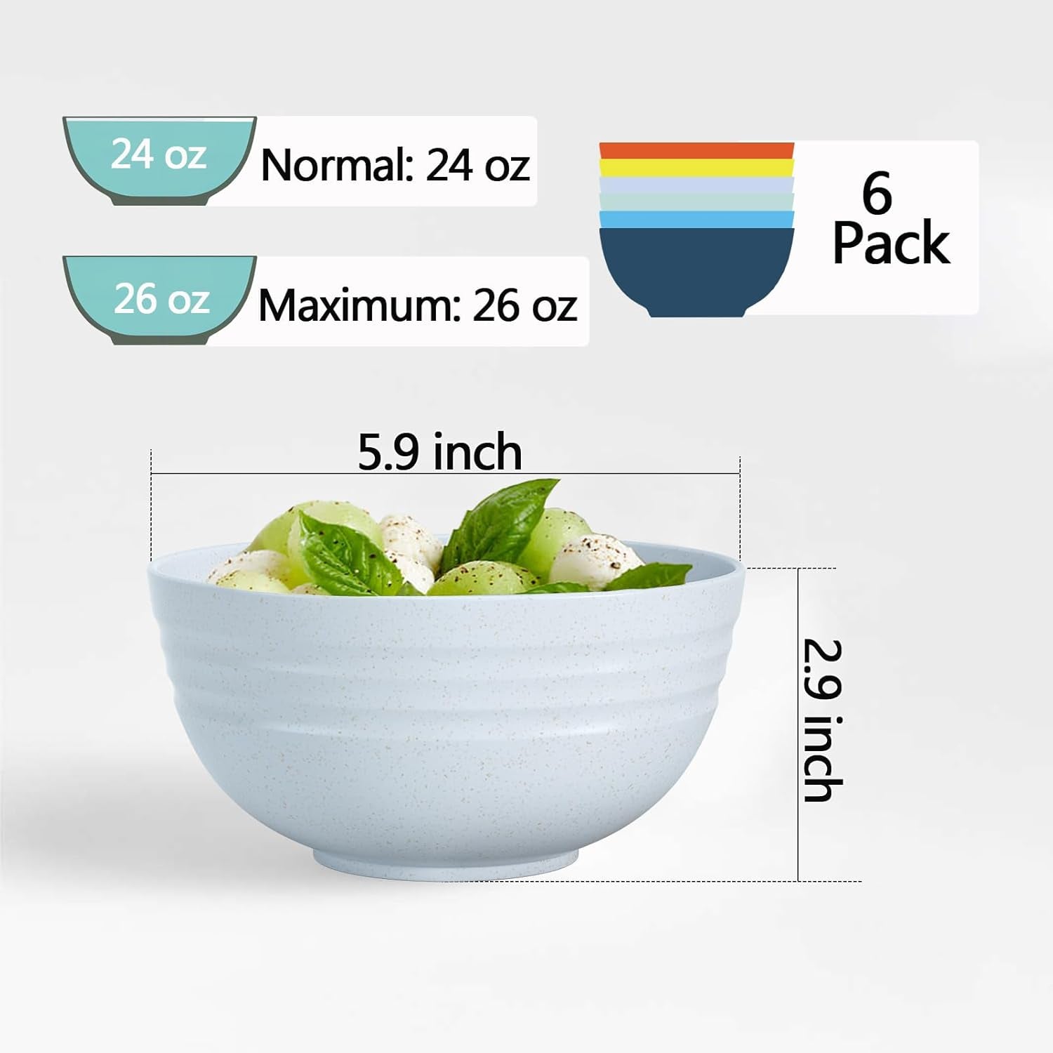 Unbreakable Cereal Bowls 25 OZ Microwave and Dishwasher Safe Bpa-Free Bowl Dessert Bowls for Serving Soup, Oatmeal, Pasta and Salad [Set of 6]