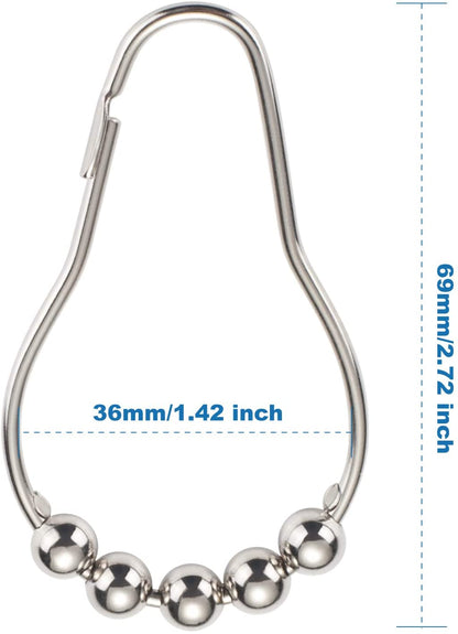 Shower Curtain Liner and Hooks Set-  12PCS Rust Proof Stainless Steel Shower Curtain Hooks Rings with bath 72X72 Clear Plastic Shower Curtain Liner