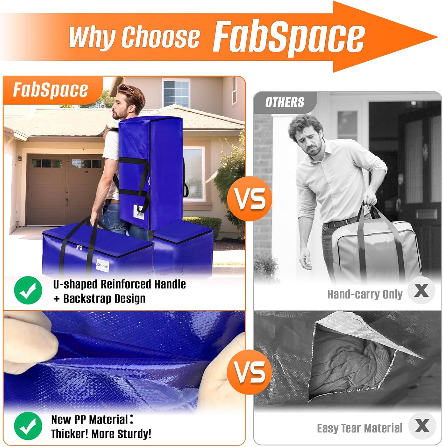 8-Pack Moving Bags with Backpack Straps & Carry Handles, 25 Gallons-93 L Heavy Duty Storage Totes for Space Saving, Foldable Storage Bags for College Dorm, Travel, Camping (Blue)