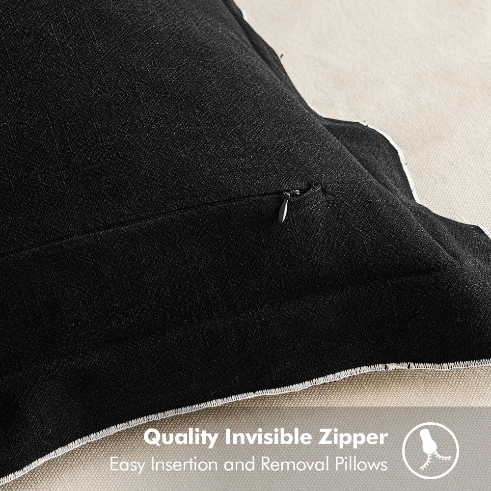 Fall Linen Throw Pillow Covers, 2 Piece 18X18 Inch Black, Boho Euro Pillowcases for Bed to Infuse Elegance, Ideal for Halloween Sofa Couch Cushion in Home Decor Upgrade