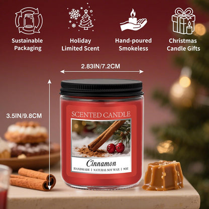 Cozy 9OZ Cinnamon Candle Scented Strong, Christmas Candles Cinnamon Stick Apple Scented with 50+ Hours of Burn Time, Fall & Winter Christmas Candles Gifts & Hoilday Home Décor