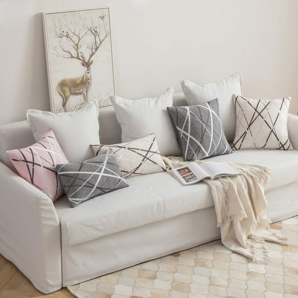 Pack of 2 Decorative Throw Pillow Covers Woven Textured Chenille Cozy Modern Concise Soft Light Tan Square Cushion Shams for Bedroom Sofa Car 18 X 18 Inch