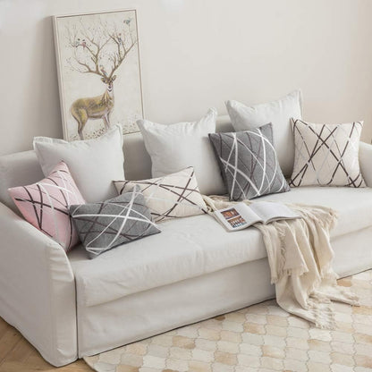 Pack of 2 Decorative Throw Pillow Covers Woven Textured Chenille Cozy Modern Concise Soft Light Tan Square Cushion Shams for Bedroom Sofa Car 18 X 18 Inch