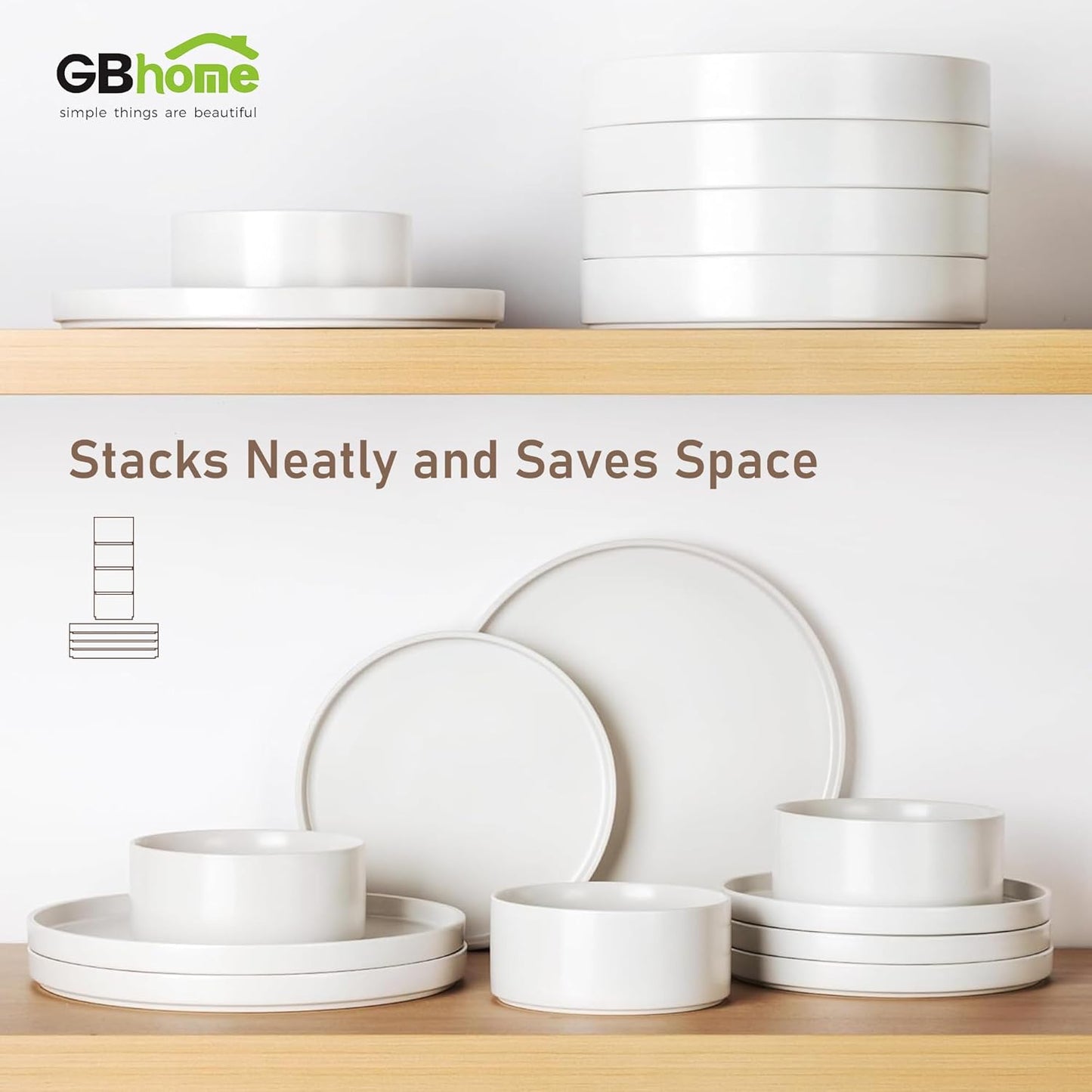Ceramic Dinnerware Set for Four - Stoneware Plates and Bowls, Chip and Scratch Resistant, Dishwasher, Microwave, and Oven Safe, Reactive Glaze in White