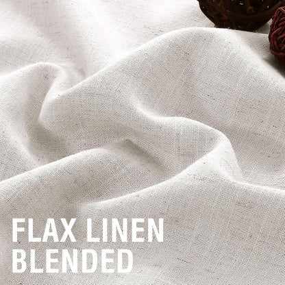 Linen Curtains 63 Inch Length 2 Panels Set, Semi Sheer Light Filtering Curtain Back Tab, Rod Pocket Pinch Pleated Farmhouse Drapes for Living Room, 52X63 Natural White with Brownish Linen
