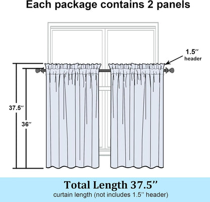 Sheer Black Curtains Kitchen 36 Inch Length 2 Panels Set for Window, Soft Airy Geometric Jacquard Semi Sheer Curtains for Bathroom, Modern Rod Pocket Window Curtains, 42Wx36L Inches