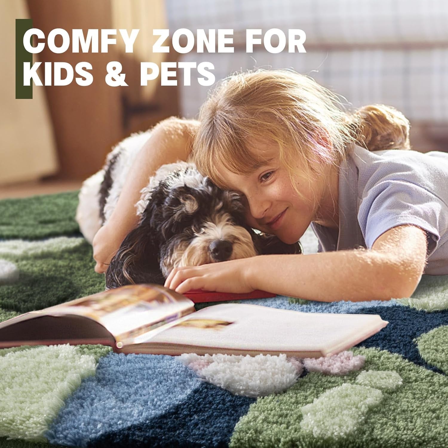 Modern Round Area Rug in Grass Green Moss - Non-Slip Shag Fluffy Carpet, Washable Circle Rug for Bedroom, Nursery, Girls' Room, Living Room, Playroom, and Dorm Decor (4x4 Ft)