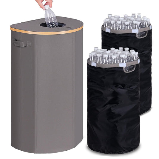 Recycling Bin for Kitchen 100L, 26 Gallon Recycle Bins for Indoor Outdoor Home Use with 2 Removeable and Reusable Inner Bags, Tall Recycle Bin for Bottle Can Plastice Stickers (Grey)