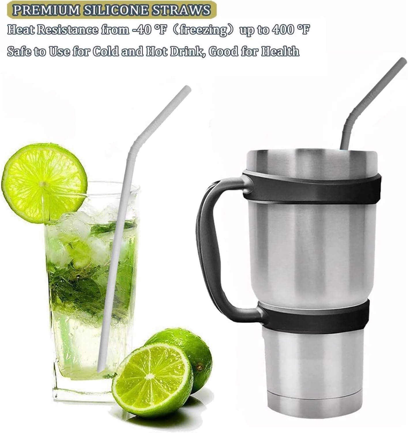 Reusable Silicone Straws -10.5 Inch Flexible Drinking Bendy Straws for Smoothies 20 & 30 Oz Tumblers, BPA Free (6 Pcs + 1 Cleaning Brushes ）