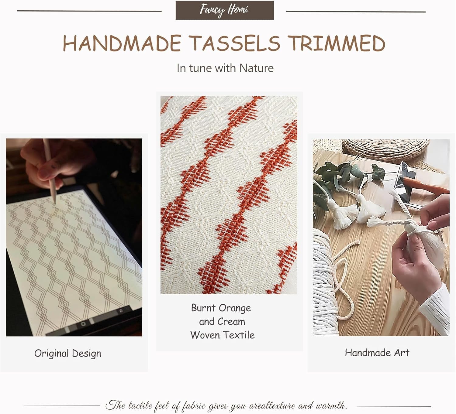 Set of 2 Burnt Orange Lumbar Decorative Throw Pillow Covers 12X20 Inch for Couch Bed Sofa Living Room, Aesthetic Organic Farmhouse Home Decor, Woven Textured Cushion Case with Tassels