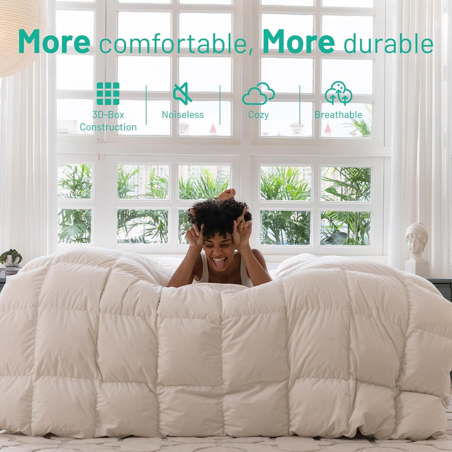 Twin Size Down Feather Comforter - 750 Fill Power All-Season Duvet Insert, Ultra-Soft Hotel Collection, Baffle-Box Design, Noiseless, Medium Warmth