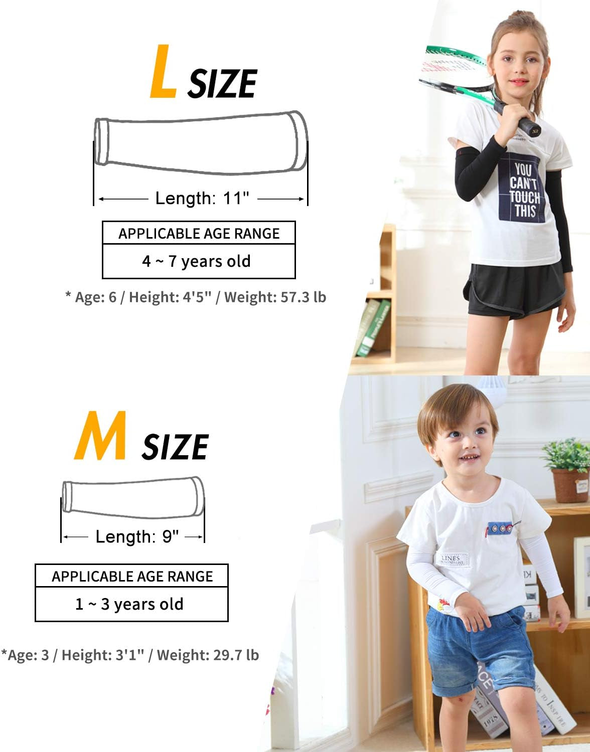 3 Pairs Arm Sleeves for Kids Babies Toddlers, UV Sun Protection Arm Cover for Eczeme and Prevent Scratching